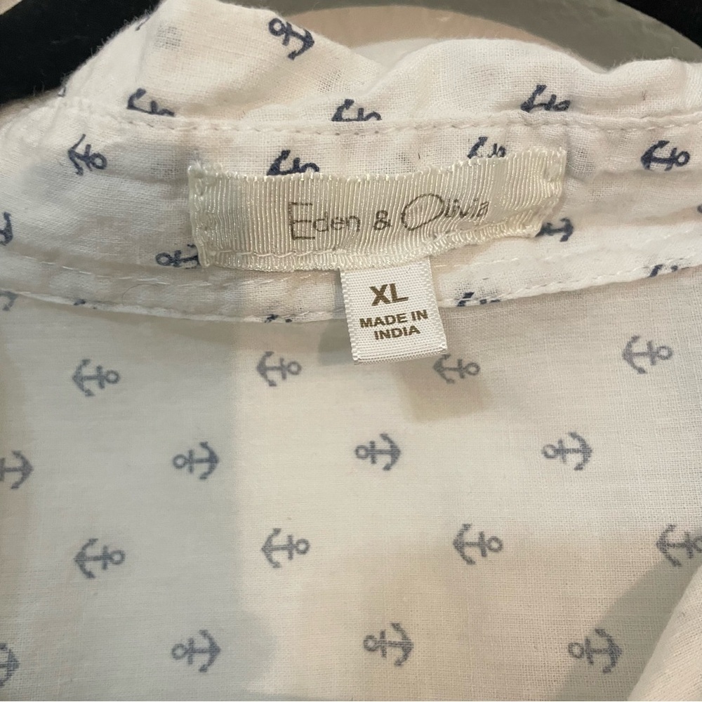 Eden & Olivia Nautical Anchor Print Blouse XL cotton lightweight coastal top - Picture 3 of 8